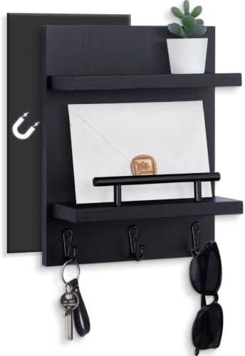 Magnetic Key Holder Wall Mount, Mail Shelf Decor with 3 Key Hooks by Lucundm