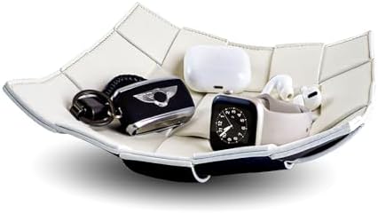 MSJGA Valet Tray for Men and Women PU Leather Key Holder Bowl for Entryway Table Bedside Nightstand Desk Catchall Organizer Tray for Wallet, Watch, Key, Phone Men's Gift - 9.8" L x 9.8" W x 2" H by MSJGA