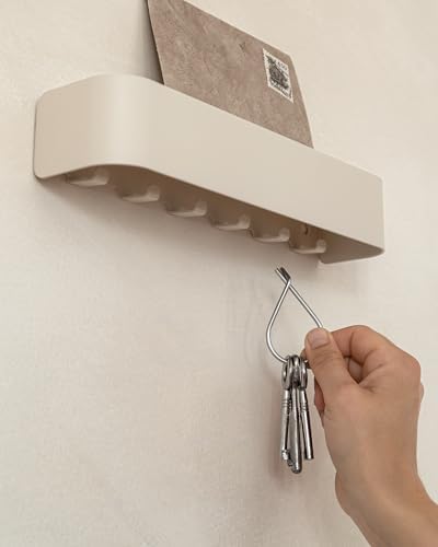 Kazai. Key Holder for Wall 'Tone' | Minimalist Key Hooks Design from Berlin | Modern Key Hanger with Metal Shelf | Key Hook Wall Mounted as Hallway Furniture | Sand Taupe - Image 6