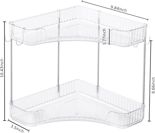 2-Tier Corner Bathroom Organizer Countertop with Hooks, for Makeup/Skincare - Image 2
