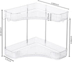 2-Tier Corner Bathroom Organizer Countertop with Hooks, for Makeup/Skincare - Image 2