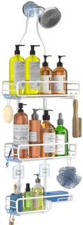 Skyapex Shower Caddy Hanging Bathroom Organizer: Over Head Adjustable Rack for Tall Showerhead - Extra Large Storage Shelf for Big Shampoo Bottles with Soap Holder (White) by Skyapex