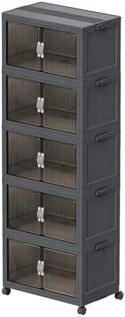 Collapsible Storage Bins with Lids and Front Doors, Heavy-Duty Stackable Plastic Organizers, Folding Utility Storage Boxes for Garage, Office, Pantry and Home (5, Dark Grey, 19 Gal/Rack) by Unknown