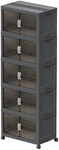 Collapsible Storage Bins with Lids and Front Doors, Heavy-Duty Stackable Plastic Organizers, Folding Utility Storage Boxes for Garage, Office, Pantry and Home (5, Dark Grey, 19 Gal/Rack) by Unknown
