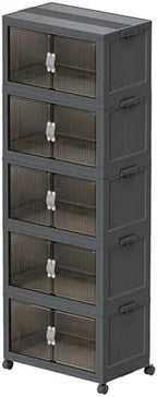 Collapsible Storage Bins with Lids and Front Doors, Heavy-Duty Stackable Plastic Organizers, Folding Utility Storage Boxes for Garage, Office, Pantry and Home (5, Dark Grey, 19 Gal/Rack) by Unknown
