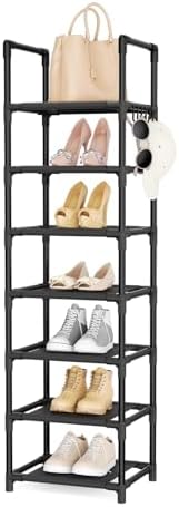LANTEFUL Tall Shoe Rack 7 Tier Narrow Shoe Shelf Storage for 7-14 Pairs Shoe and Boot, Sturdy Shoe Storage Space Saving Corner Shoe Rack Organizer for Closet, Entryway, Living Room, Brown by LANTEFULforTidyingHouse
