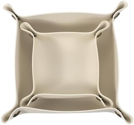 uxcell 2 Pcs Valet Tray for Women and Men, PU Leather Jewelry Tray Entryway Table Bedside Nightstand Catchall Storage Organizer for Jewelry Key Coin Watch Wallet(Square, Beige) by uxcell