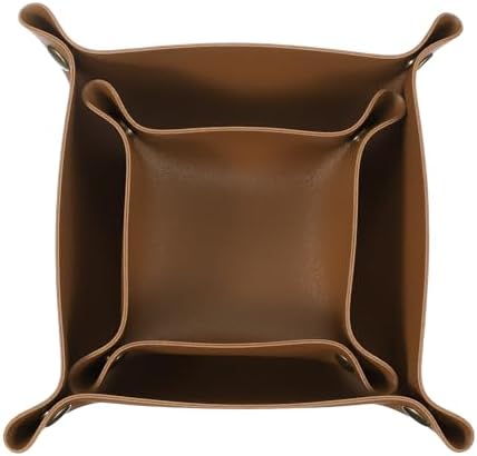 uxcell 2 Pcs Valet Tray for Women and Men, PU Leather Jewelry Tray Entryway Table Bedside Nightstand Catchall Storage Organizer for Jewelry Key Coin Watch Wallet(Square, Brown) by uxcell