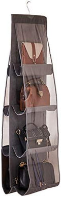 AARAINBOW 1 Pack Hanging Handbag Purse Organizer for Closet, 8 Pockets Wardrobe Space Saving Purse Holder, Handbag Storage Bags Hanging, Womens Purse Storage Organizers, 41L x13.5W (B-Dark Gray) by AARAINBOW