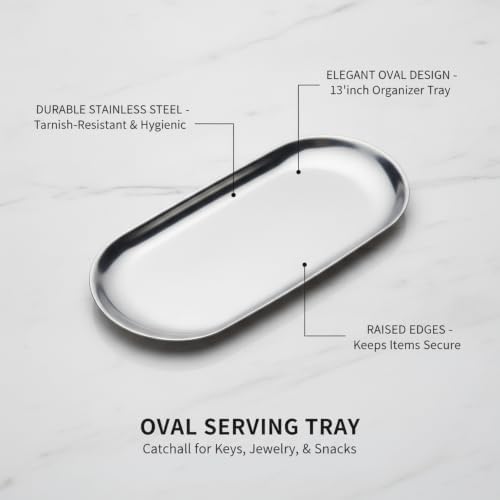 Oval Serving Tray, Stainless Steel Catchall for Keys Jewelry Snacks, Decorative Organizer for Vanity Entryway (1 PC) - Image 5