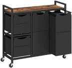 HOOBRO Laundry Sorter with 4 Section, 34 Gal. (127 L) Laundry Hamper with Wheels, Rolling Laundry Basket with Shelf, Pull-Out Detachable Bags, Side Pockets, Rustic Brown and Black BF14XY01N1 by HOOBRO