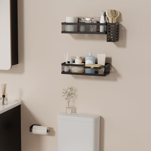 PUSDON 5-in-1 Wide Wall Mount Wrapped Mesh Kitchen Organizer & Shower Caddy Kit, with Paper Towel Holder, Utensil Holder, Soap Dish, Heavy Duty 50LBS - Matte Black, Netting - Image 7