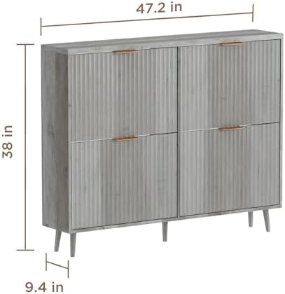 Shoe Cabinet Storage,Modern Freestanding Organizer with 4 Flip Drawers,Narrow Shoe Rack Cabinet for Entryway,Grey - Image 2