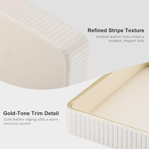 GORESE Square Nightstand Tray Perfume Organizer, Leather Decorative Tray, Purse Bowl Catch All Trays for Trinket Keys, Valet Jewelry Trays for Vanity, Gift for Women & Men, Cream White(9.3'' × 9.3'') - Image 3