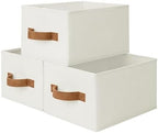 StorageWorks Closet Storage Bins with PU Handles, Ivory White, Small by StorageWorks