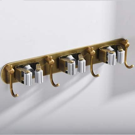 Mop Broom Holder Wall Mount Garden Tool Organizer, Brass Heavy Duty Tool Hanger with 3 Racks 4 Hooks for Kitchen Bathroom Closet Garage Office Laundry by FiunkesLightFixture