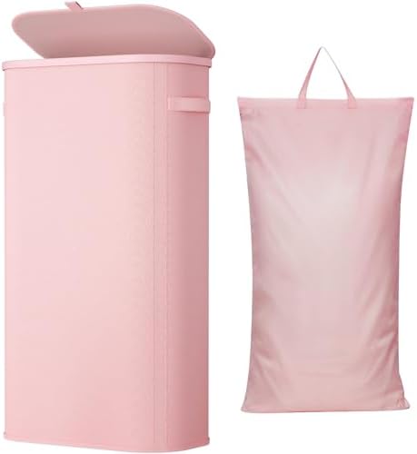 Lifewit Slim Laundry Basket with Lid and Removable Bag, 75L, Pink by Lifewit
