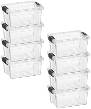Superio 1.05 Quart Mini Clear Plastic Storage Container with Lid, Stackable Small Organizer Box for Crayons, Art Supplies, Beads, Sewing, Stationery & Food Storage, 8 Pack by Superio