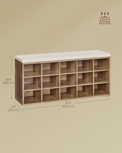 VASAGLE Shoe Bench with Cushion, 15 Compartments, 11.8 x 41.3 x 18.9 Inches - Image 3