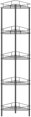 HuggieGems 5 Tier Floor Standing Corner Shower Caddy Organizer Shelf with Hooks, Bathroom Shelves Stand Rack, Black by HuggieGems