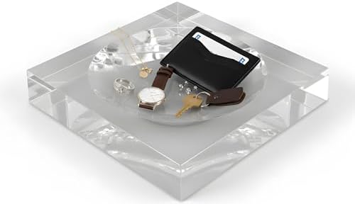 Clear Acrylic Catchall Tray - Decorative Jewelry Dish & Vanity Organizer for Keys, Rings, Earrings | Modern Minimalist Home Decor for Dresser, Nightstand, Entryway by PinelandDecor