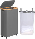 efluky Slim Laundry Basket with Wheels, Narrow Rolling Laundry Hamper with Lid and Removable Bag, Tall Aesthetic Dirty Clothes Hamper on Wheels for Laundry Room, Bedroom, Dorm and Bathroom, 75L Grey by efluky