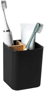 Bamboo Toothbrush Holder for Bathrooms Toothpaste Organizer - Black by Heagoale