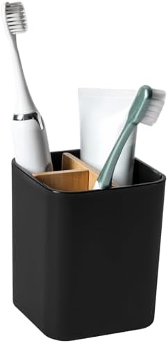 Bamboo Toothbrush Holder for Bathrooms Toothpaste Organizer - Black by Heagoale
