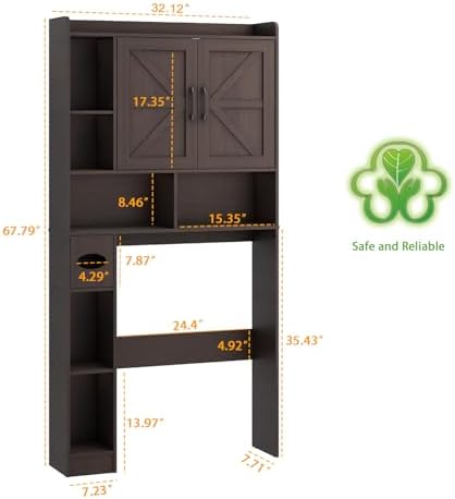Vabches Over The Toilet Storage Cabinet with 2 Barn Doors, Espresso - Image 2