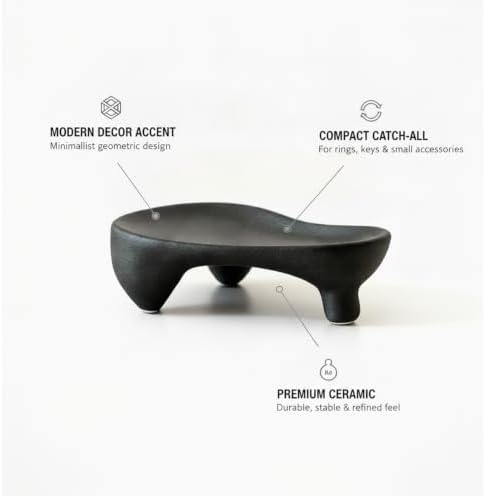 Small Item Catch-All Tray for Rings and Keys, Geometric Ceramic Organizer Dish with Raised Edges, Modern Minimalist Decor for Nightstand or Entryway (Black/White) - Image 4