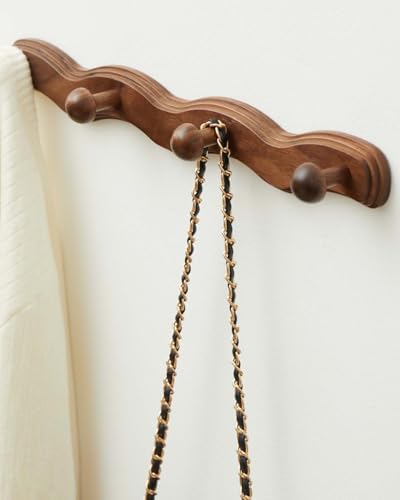 Wood Coat Rack Wall Mount - 4Pack Walnut Coat Hooks for Hanging Clothes,Keys, Robes,Purse,Towels,Bags,Backpack, Modern Decorative Wall hooks Heavy Duty Hanger Organizer for Bathroom,Entryway & Bedroom - Image 3