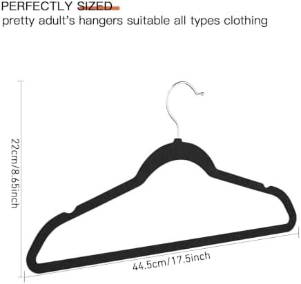 Black Velvet Hangers 60 Pack, Slim Space Saving Suit Hangers for Closet Organizer, Rotating Silver Hook, Non Slip Clothes Felt Hanger Heavy Duty for Coat,Shirt, Pants, Camisole, Dress - Image 2