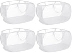 4 Pack Collapsible Laundry Baskets, Foldable Laundry Basket with Pocket, Durable Pop Up Hampers, Reinforced Handles Dirty Clothes Hamper for Laundry, Bedroom, Bathroom, Dorm, Travel or Camping White by Bemkoo
