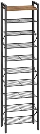 YATINEY 10-Tier Narrow Shoe Rack, Tall Shoe Rack for 10-20 Pairs, Slim Shoe Storage Organizer with Wooden Top, Space Saving, Metal Frame, for Entryway, Rustic Brown and Black SS68BR by Yatiney