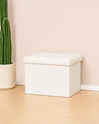 B FSOBEIIALEO Folding Storage Ottoman, 16.5" Faux Leather Ottomans, White - Image 7