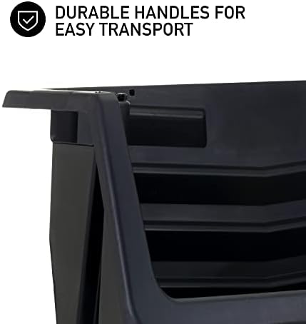 Mighty Tuff Heavy Duty Nesting Stack Bins, Pack of 3, Extra-Large Handles, Wide Front Opening, Interlocking, Stack Vertically, Holds Up to 100 Pounds, Black - Image 6