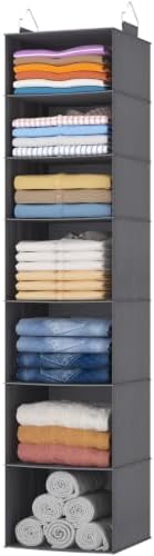Lifewit Hanging Closet Organizer and Storage for Clothes 7 Tier | Portable, Foldable, Fabric, Top of Shelves with 2 Sturdy Hooks, Clothing Organization for Wardrobe, Dorm, Bedroom, Gray by Lifewit