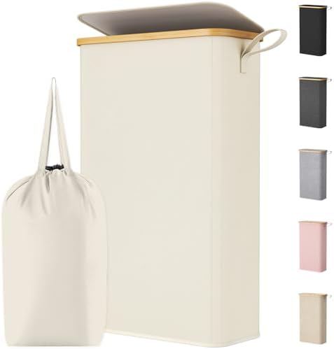 Lifewit 65L Slim Laundry Hamper with Lid and Removable Bag, White by Lifewit