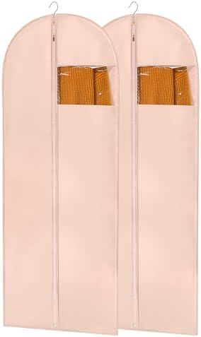 Dress Bags for Gowns, 65'' Pink Garment Bags for Hanging Clothes, Dress Garment Bag Women, Long Dress Cover with Clear Window for Dresses, Coats, Uniforms（2 Pack） by Perber