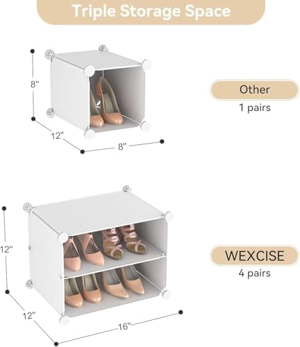 Portable Shoe Rack Organizer with Door, 64 Pairs Shoe Storage Cabinet Easy Assembly, Plastic Adjustable Shoe Storage Organizer Stackable Detachable Free Standing DIY Expandable 8 Tier White - Image 5