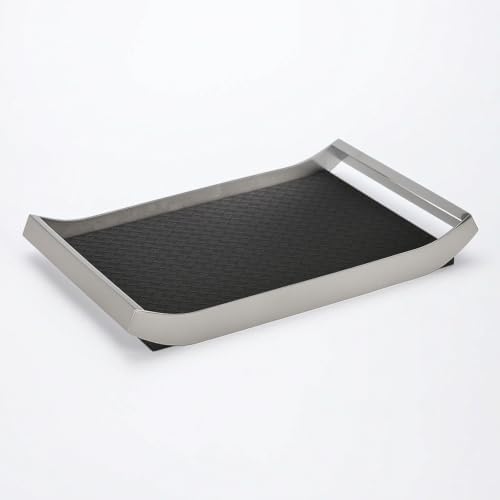 YIJU Synthetic Material Tray Rectangular Tray Catchall Tray Organizer with Raised Sides and Leather Textured Inset Suitable for Bedroom Vanity Coffee Table Office Desk, Black, Large by YIJU