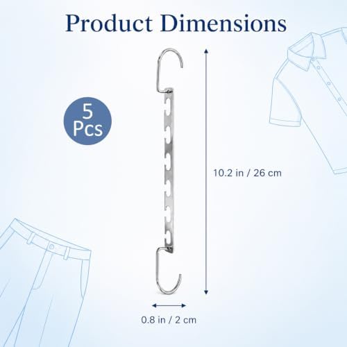 5 Packs Vertical & Horizontal Hangers, Sturdy Stainless Steel Space-saving Hangers with 6 U-Shaped Holes, Heavy Duty Clothes Hooks for Heavy Coats, Metal Closet Organizers and Storage for Wardrobe - Image 5