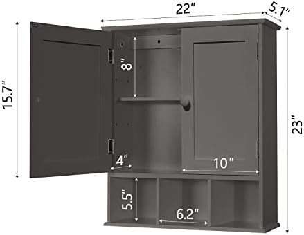 TaoHFE Grey Bathroom Cabinet,Bathroom Wall Cabinet with 2 Door - Image 3
