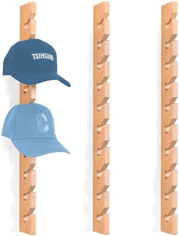 3 Pack Beech Wood Hat Rack for Wall – 10 Hooks Baseball Cap Organizer | Vertical Hats Hooks & Display Holder Storage for Entryway, Bedroom | Durable Wall-Mounted Hat Hanger | Ideal Gift by Unknown