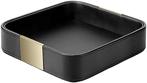 SANZIE Leather Tray Desktop Storage, Trinket Catchall Tray (Black) by SANZIE