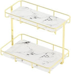 Bathroom Organizer Countertop Perfume Organizer Makeup Organizer Cosmetics Storage Display Rack Vanity Tray Dresser Stainless Steel Gold Shelf White Marble Ceramic Tray - Image 4
