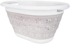 Camco Collapsible Laundry Basket, Small, Taupe/White - Pop Open Waterproof Plastic Bin with Handles for Home, Dorm, RV Storage by Camco