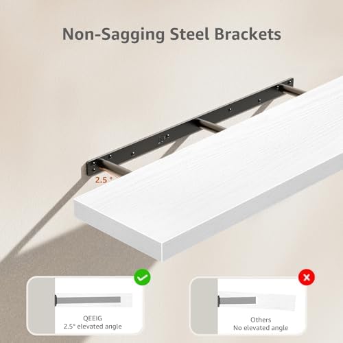 QEEIG Floating Shelves for Wall 35.4" Long - Wall Mounted Shelf Bathroom Kitchen Living Room Bedroom Farmhouse Home Decor Display Bookshelf Large 35.4 x 9.3 inch Set of 2, White (008-90W) - Image 4