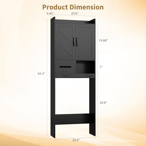 IDEALHOUSE Over the Toilet Storage Cabinet,Bathroom Organizers and Storage with Anti-Tip Device and Adjustable Shelf for Bathroom,Restroom,Laundry,Black - Image 2