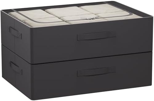 CYhom Under Bed Storage Bins Frame Storage Box Oxford Fabric Sturdy Underbed Container Foldable Stackable Large Capacity Clothes Organizer by CYhom